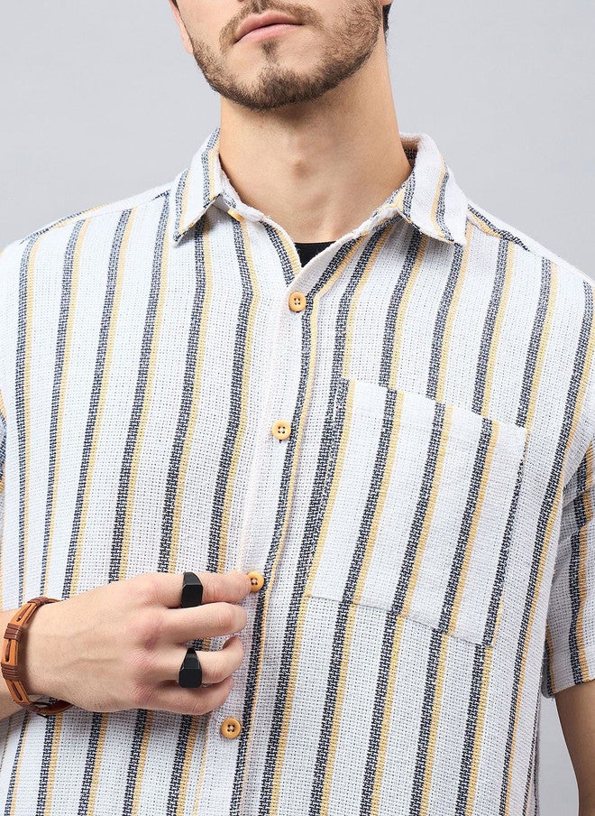 CHIMPAAANZEE Men Spread Collar Striped Casual Shirt - Image 2